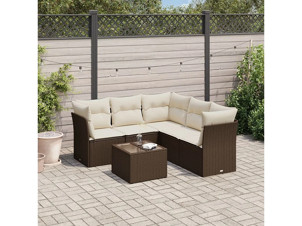 Gartenmöbel-Set mit Kissen 6-tlg. braun gewebtes Harz