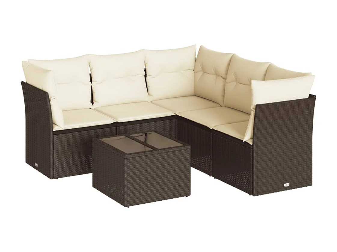 Salon de jardin avec coussins 6 pcs marron résine tressée