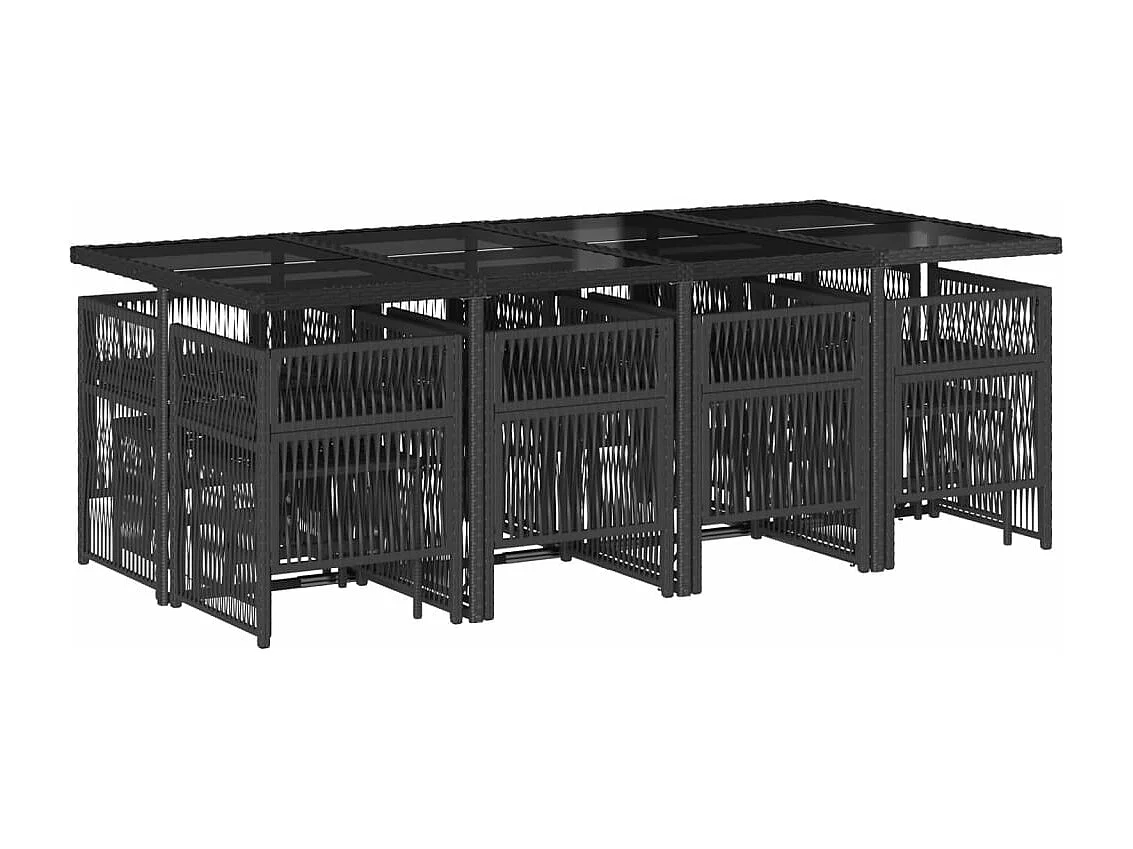 Ensemble à manger de jardin 13 pcs coussins noir résine tressée