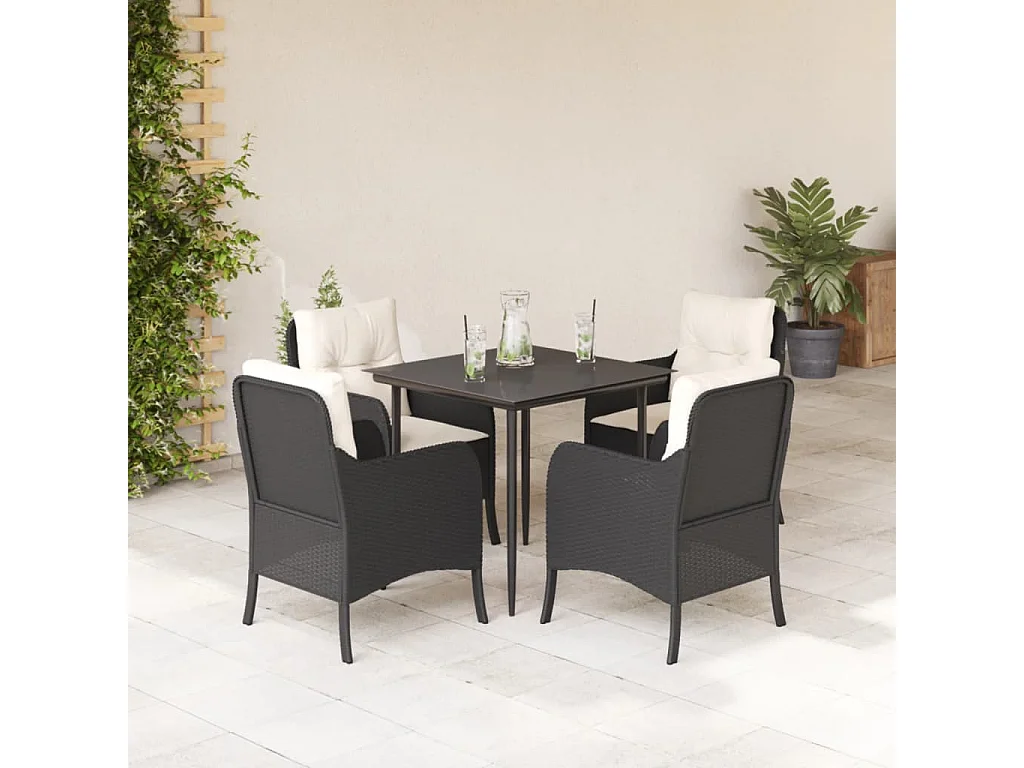 Ensemble à manger de jardin coussins 5pcs Noir Résine tressée