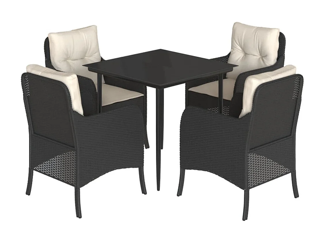 Ensemble à manger de jardin coussins 5pcs Noir Résine tressée