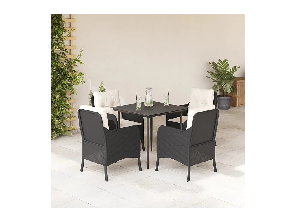 Ensemble à manger de jardin coussins 5pcs Noir Résine tressée