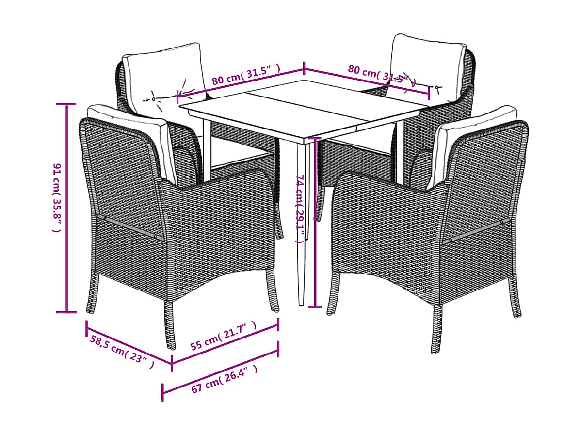 Ensemble à manger de jardin avec coussins 5pcs Beige poly rotin