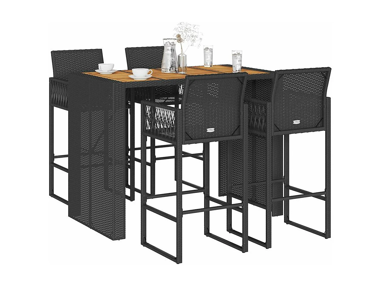 5-tlg. Gartenbar-Set ohne Kissen schwarz Poly Rattan