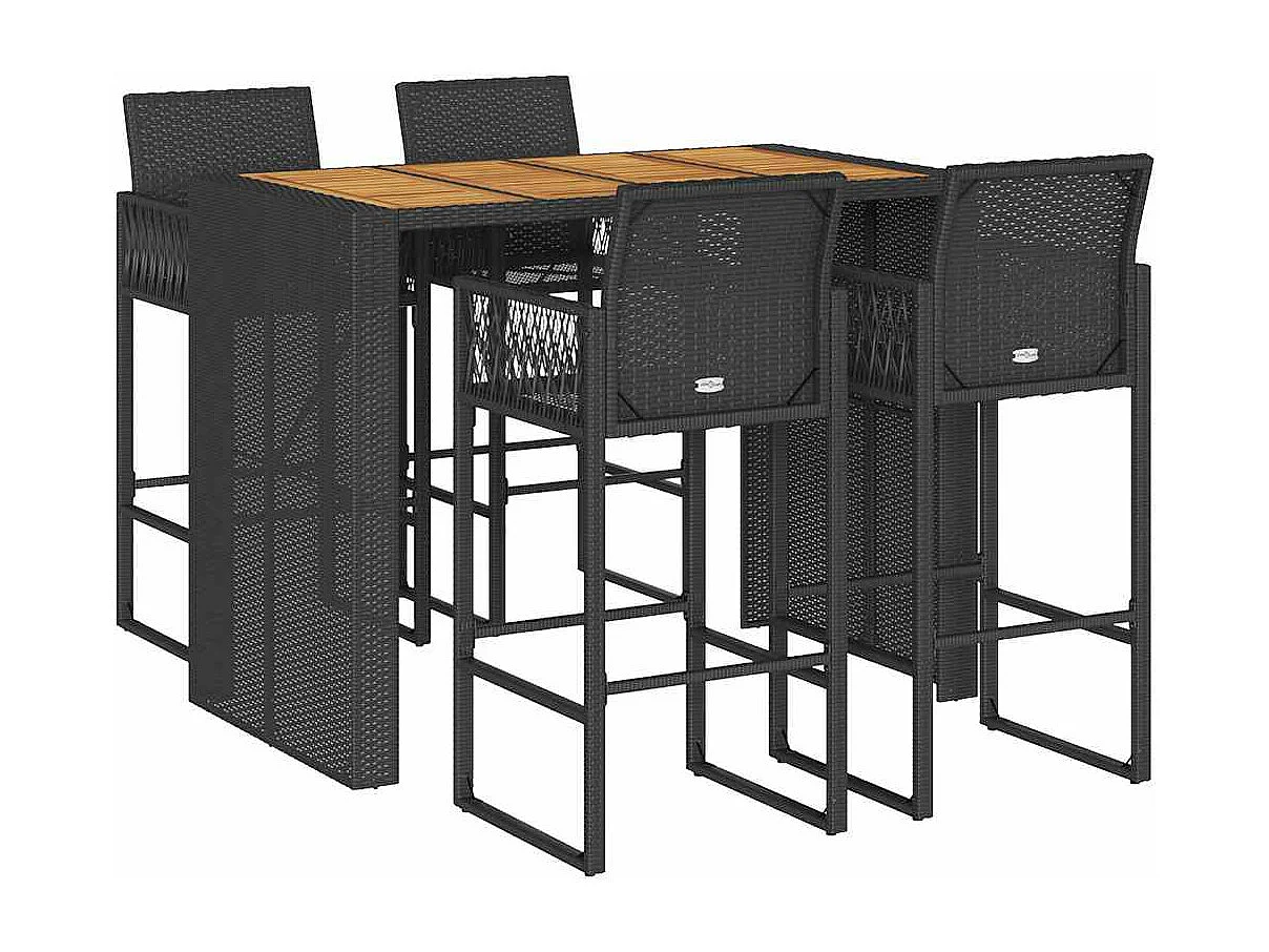 5-tlg. Gartenbar-Set ohne Kissen schwarz Poly Rattan