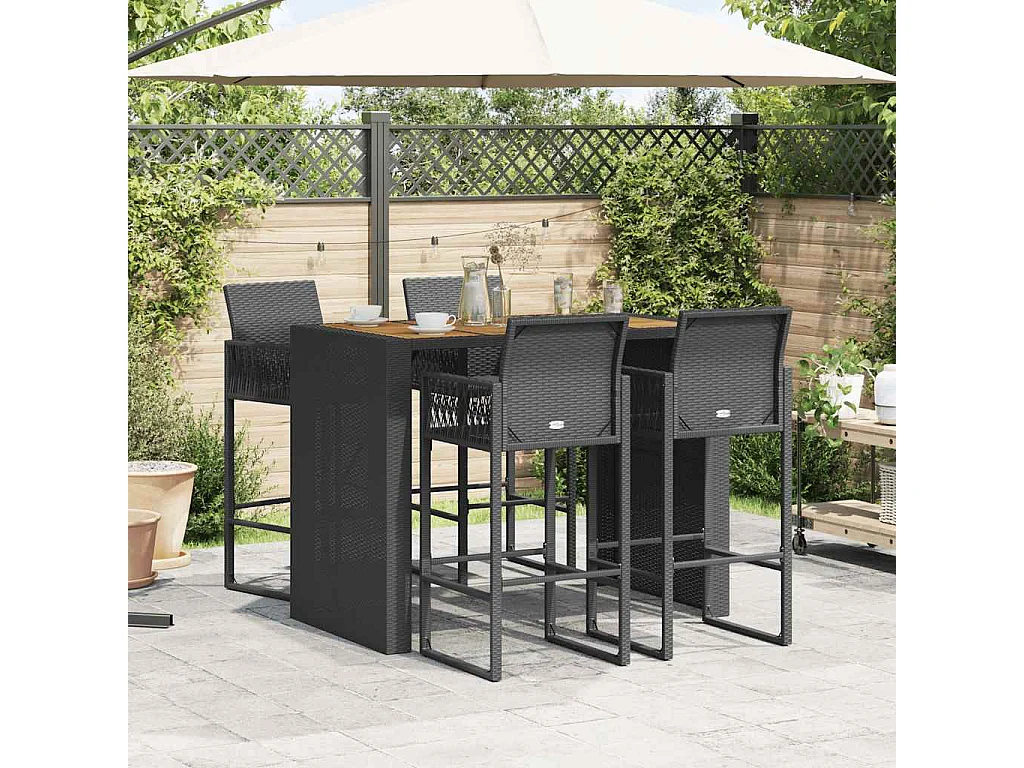 5-tlg. Gartenbar-Set ohne Kissen schwarz Poly Rattan