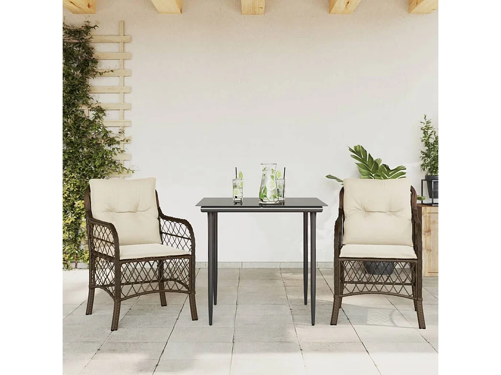 Ensemble de bistro 3 pcs avec coussins marron résine tressée