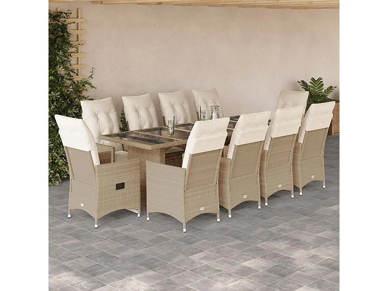 Set da giardino bistrot da 11 pezzi cuscini beige in polyrattan