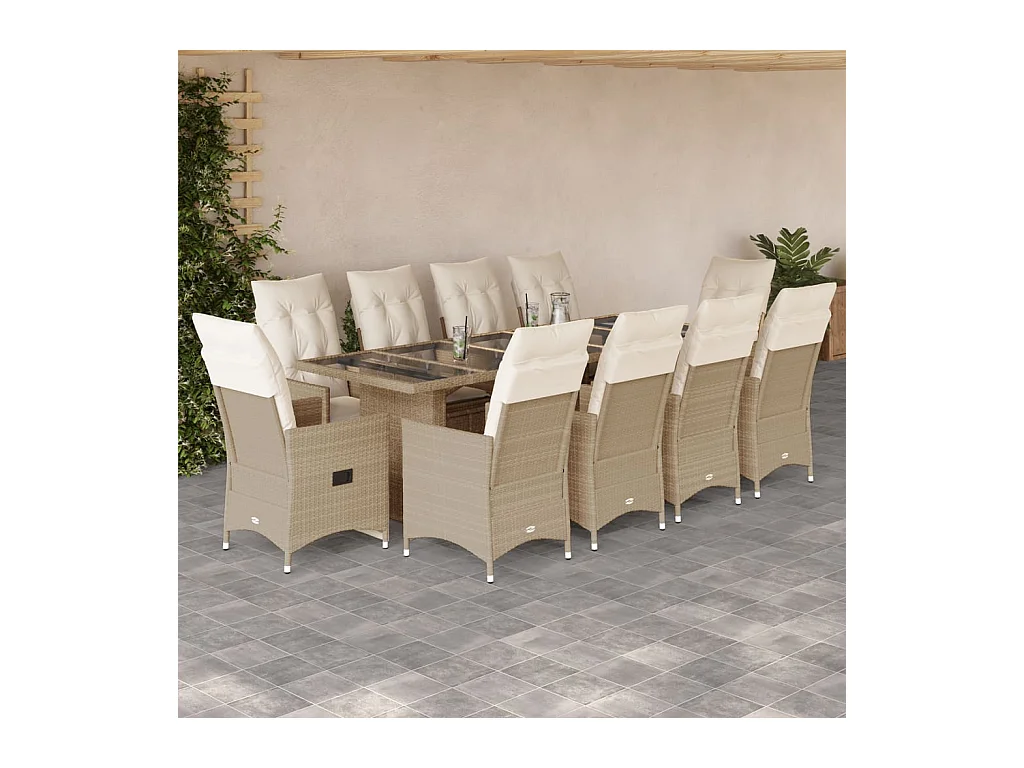 Ensemble de bistro de jardin 11 pcs coussins beige poly rotin