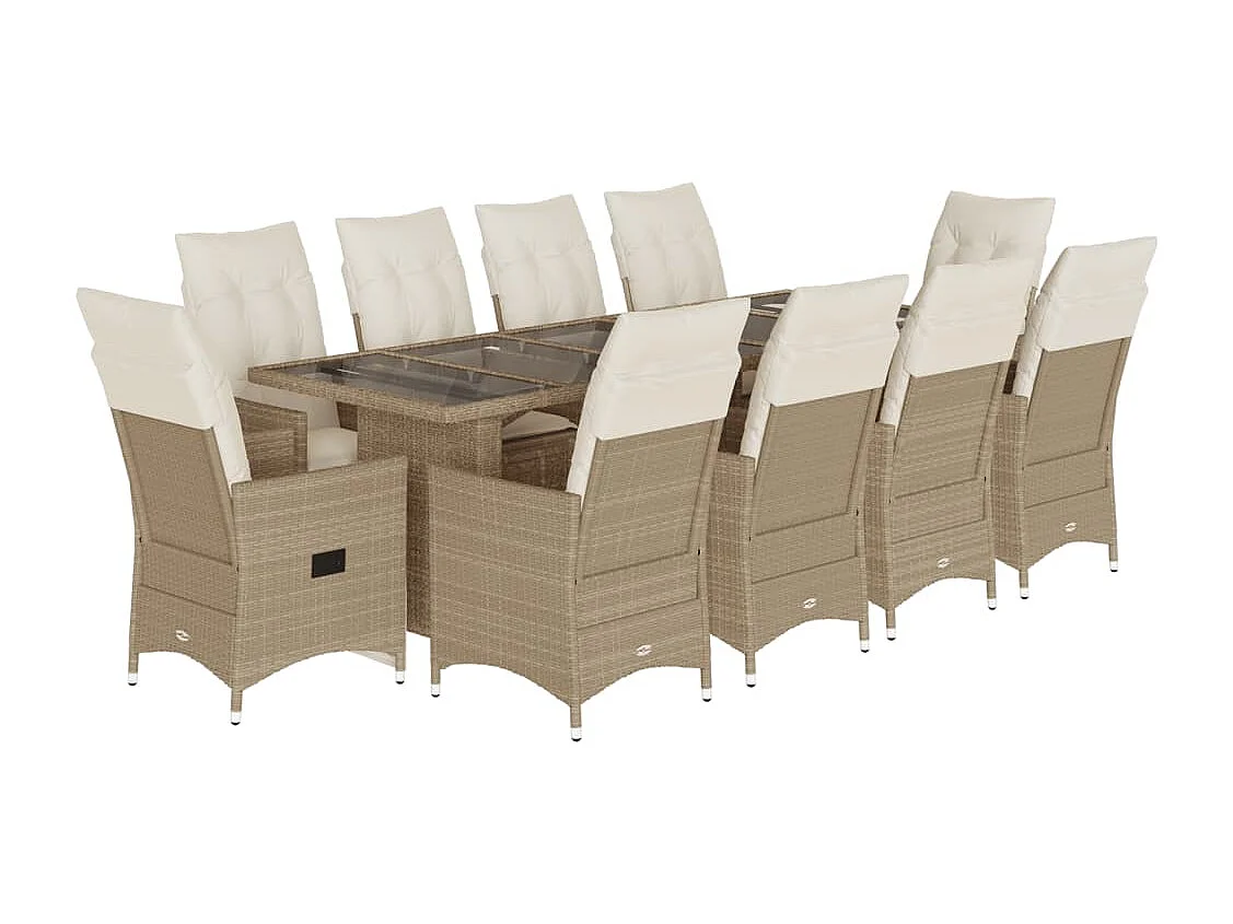 Ensemble de bistro de jardin 11 pcs coussins beige poly rotin