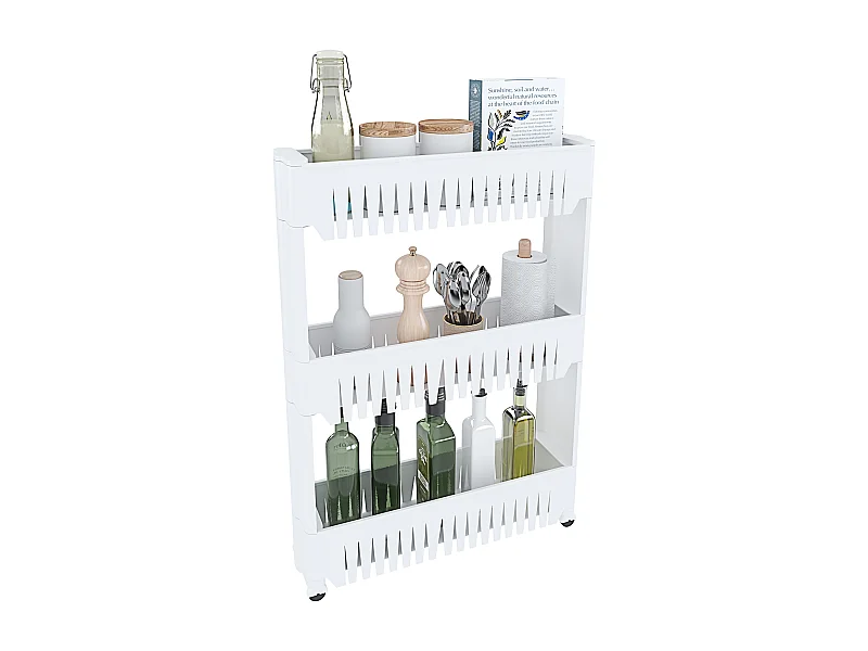 Carrellino con 3 Ripiani Salvaspazio Scaffale Portaoggetti Per Cucina Soggiorno Bagno Portaoggetti Con Rotelle 54 x 12,5 x 72 cm Colore Bianco