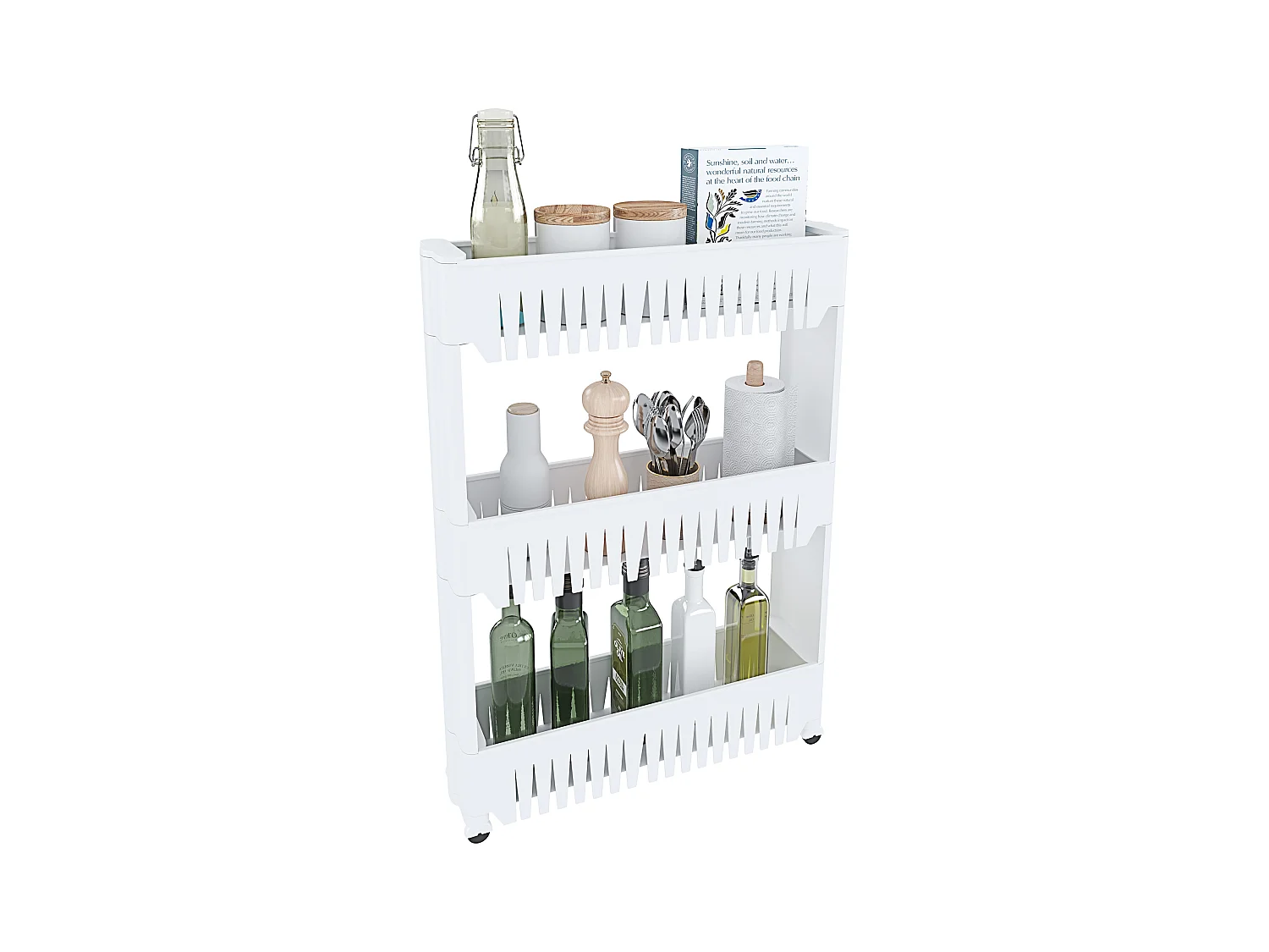 Carrellino con 3 Ripiani Salvaspazio Scaffale Portaoggetti Per Cucina Soggiorno Bagno Portaoggetti Con Rotelle 54 x 12,5 x 72 cm Colore Bianco
