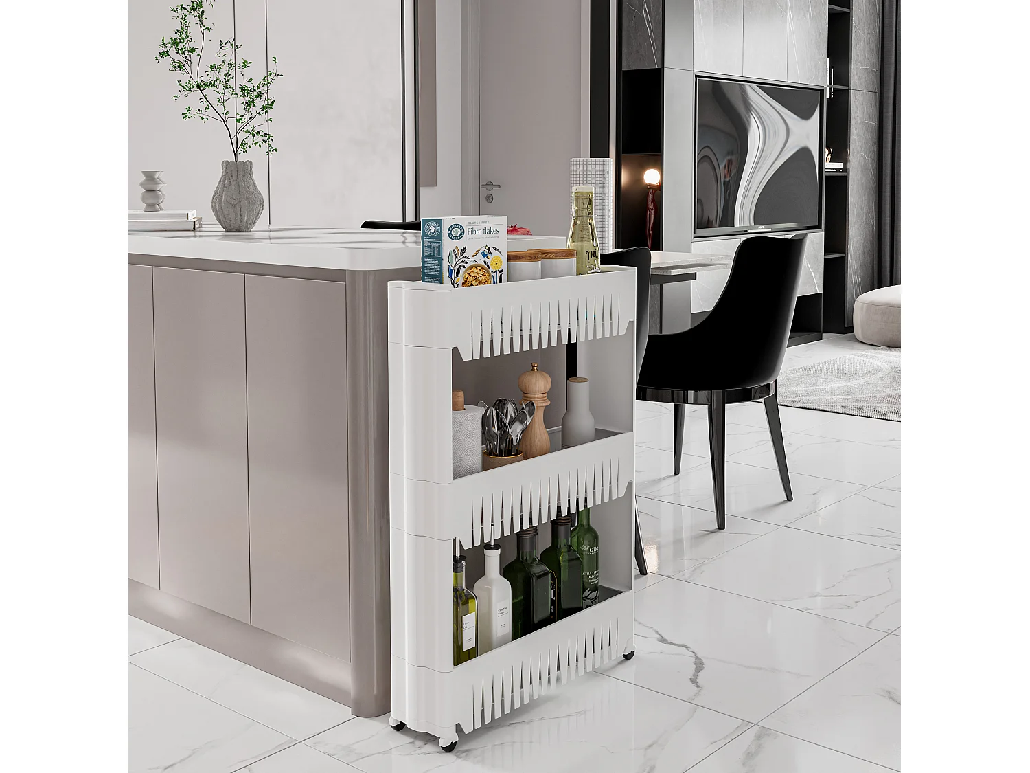 Carrellino con 3 Ripiani Salvaspazio Scaffale Portaoggetti Per Cucina Soggiorno Bagno Portaoggetti Con Rotelle 54 x 12,5 x 72 cm Colore Bianco