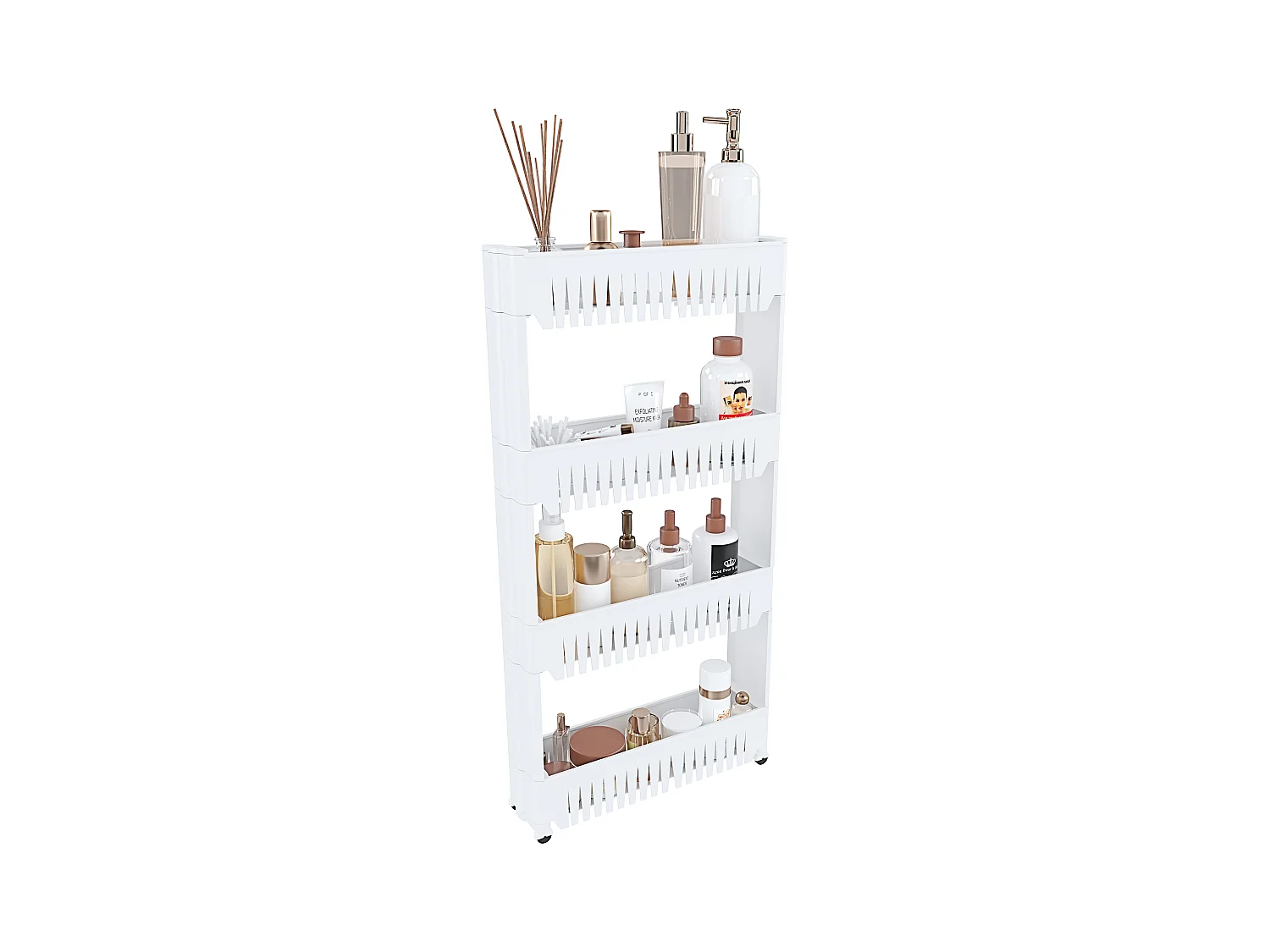 Carrellino con 4 Ripiani Salvaspazio Scaffale Portaoggetti Per Cucina Soggiorno Bagno Portaoggetti Con Rotelle 54 x 12,5 x 72 cm Colore Bianco