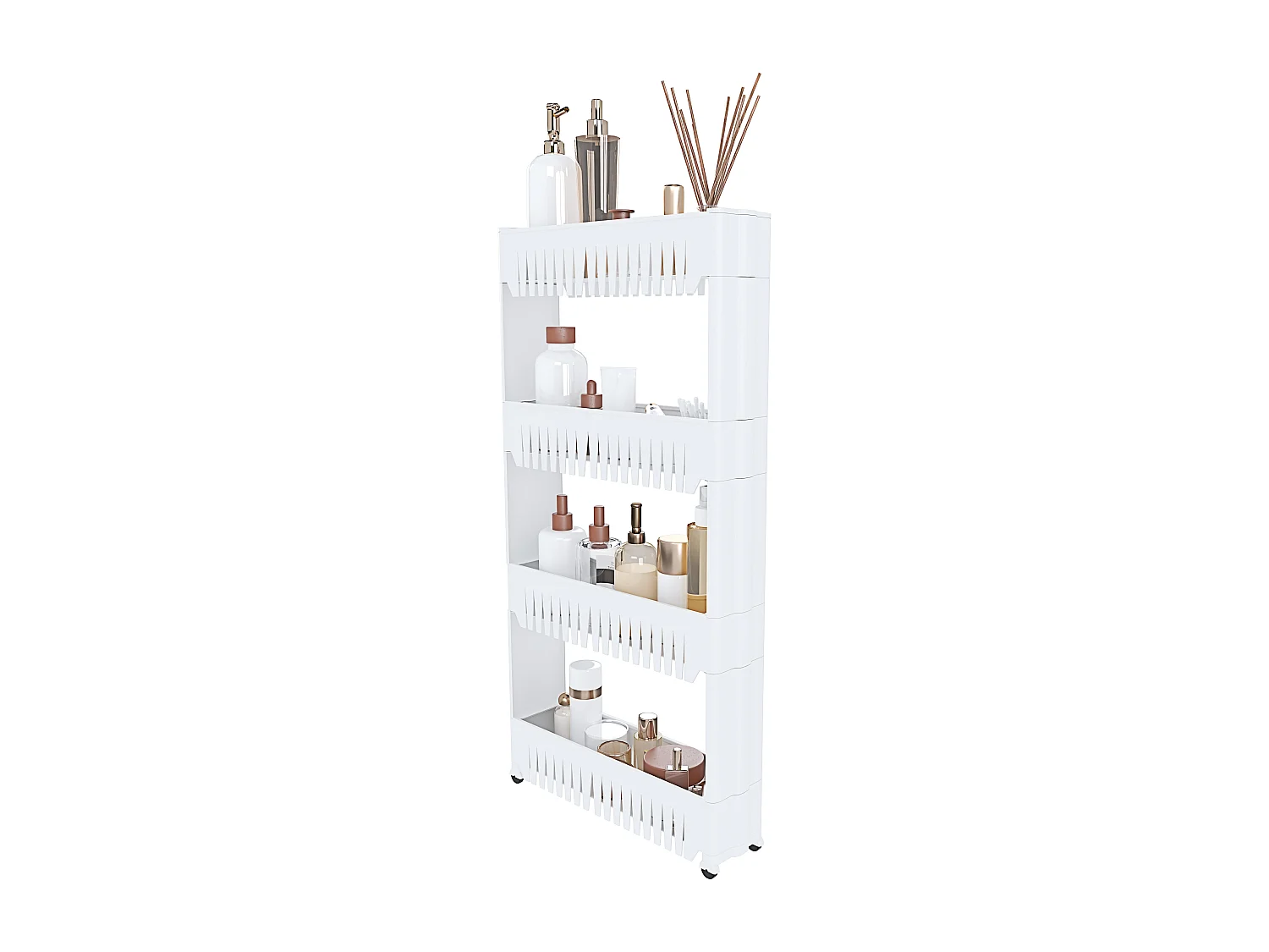 Carrellino con 4 Ripiani Salvaspazio Scaffale Portaoggetti Per Cucina Soggiorno Bagno Portaoggetti Con Rotelle 54 x 12,5 x 72 cm Colore Bianco