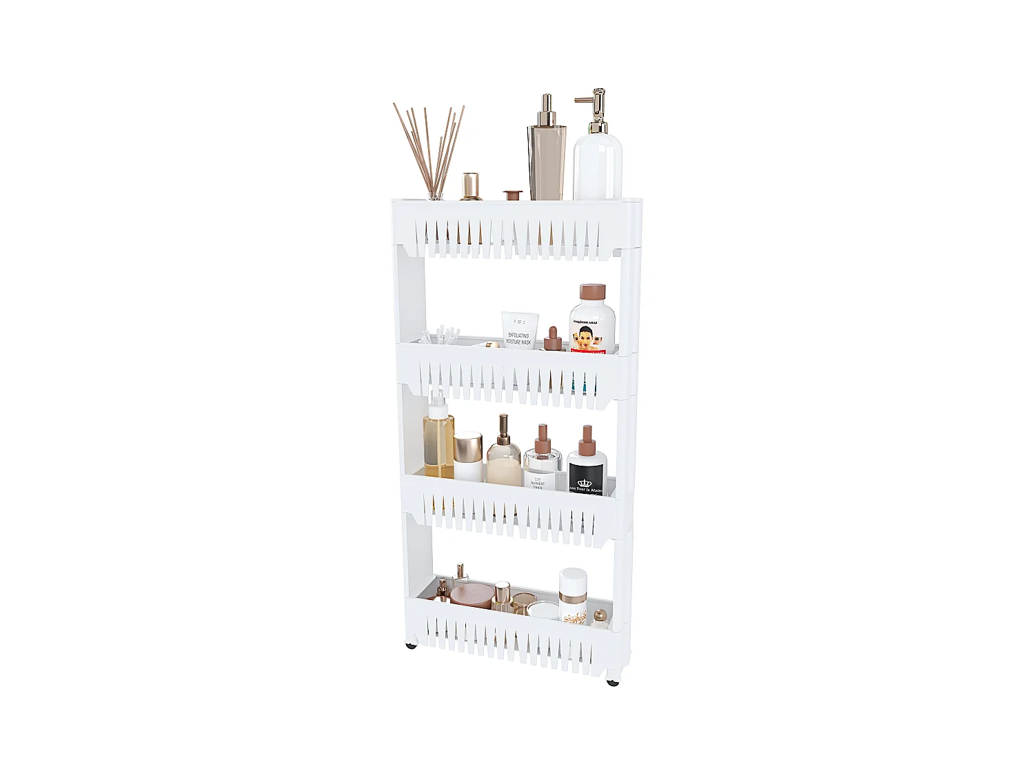 Carrellino con 4 Ripiani Salvaspazio Scaffale Portaoggetti Per Cucina Soggiorno Bagno Portaoggetti Con Rotelle 54 x 12,5 x 72 cm Colore Bianco