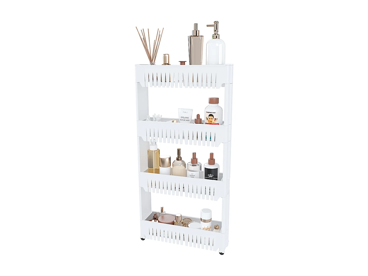 Carrellino con 4 Ripiani Salvaspazio Scaffale Portaoggetti Per Cucina Soggiorno Bagno Portaoggetti Con Rotelle 54 x 12,5 x 72 cm Colore Bianco