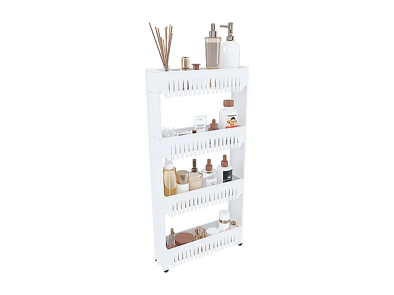 Carrellino con 4 Ripiani Salvaspazio Scaffale Portaoggetti Per Cucina Soggiorno Bagno Portaoggetti Con Rotelle 54 x 12,5 x 72 cm Colore Bianco