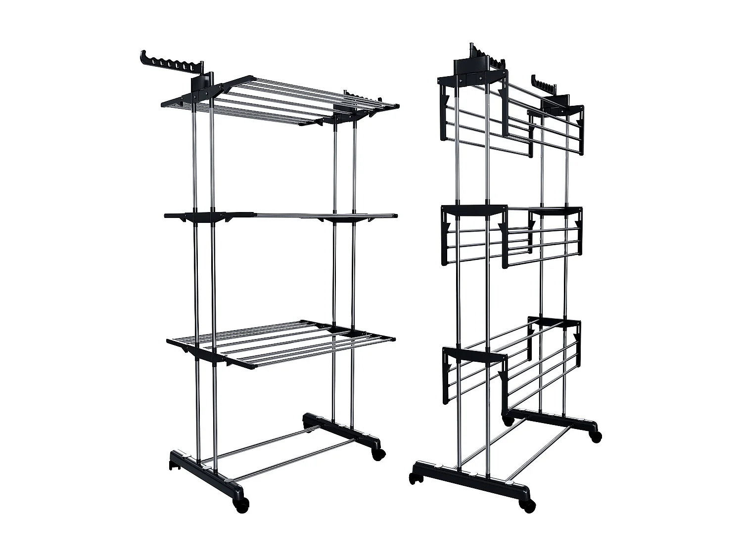 Stendibiancheria A Rotelle Stendino A Torre Verticale In Acciaio E ABS 4 Piani Ripiani Pieghevole Salvaspazio Biancheria Interno Esterno 169 x 75.5 x 63.5 Cm Nero