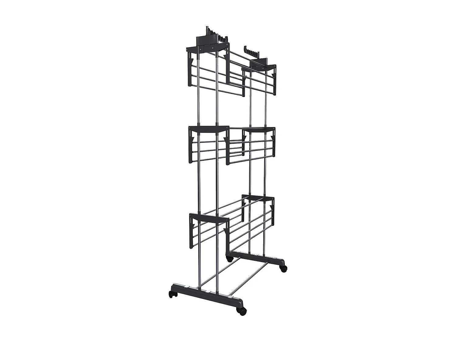 Stendibiancheria A Rotelle Stendino A Torre Verticale In Acciaio E ABS 4 Piani Ripiani Pieghevole Salvaspazio Biancheria Interno Esterno 169 x 75.5 x 63.5 Cm Nero