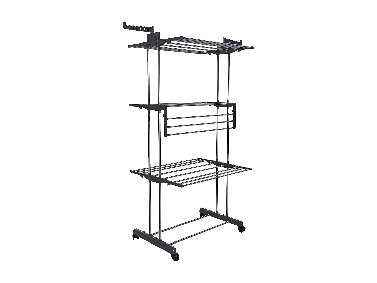 Stendibiancheria A Rotelle Stendino A Torre Verticale In Acciaio E ABS 4 Piani Ripiani Pieghevole Salvaspazio Biancheria Interno Esterno 169 x 75.5 x 63.5 Cm Nero