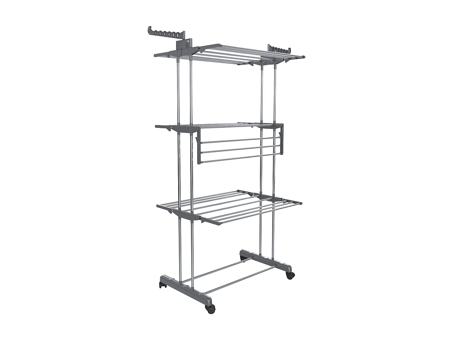 Stendibiancheria A Rotelle Stendino A Torre Verticale In Acciaio E ABS 4 Piani Ripiani Pieghevole Salvaspazio Biancheria Interno Esterno 169 x 75.5 x 63.5 Cm Grigio