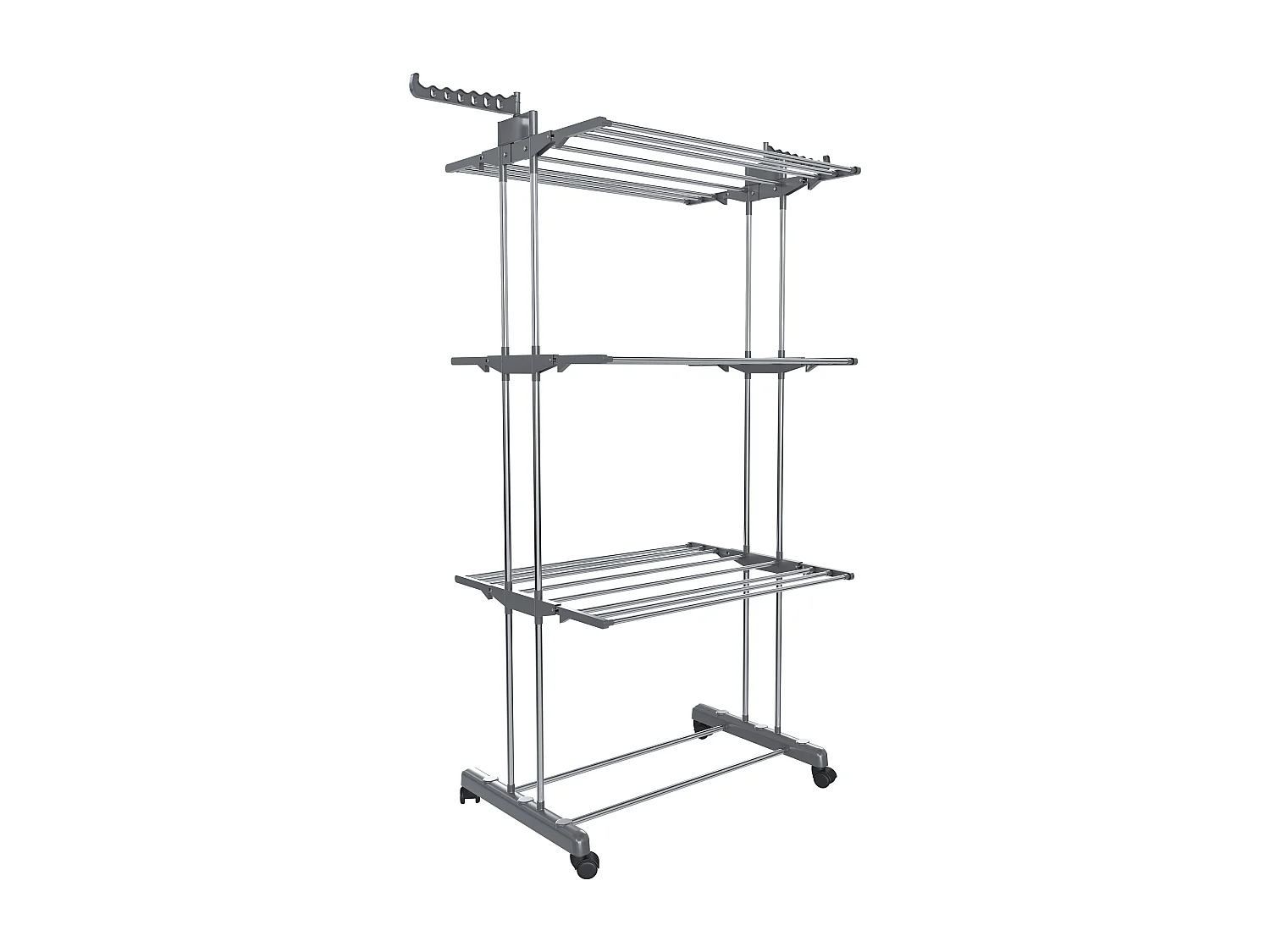 Stendibiancheria A Rotelle Stendino A Torre Verticale In Acciaio E ABS 4 Piani Ripiani Pieghevole Salvaspazio Biancheria Interno Esterno 169 x 75.5 x 63.5 Cm Grigio