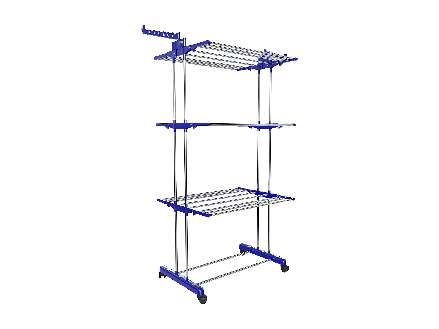 Stendibiancheria A Rotelle Stendino A Torre Verticale In Acciaio E ABS 4 Piani Ripiani Pieghevole Salvaspazio Biancheria Interno Esterno 169 x 75.5 x 63.5 Cm (Blu)