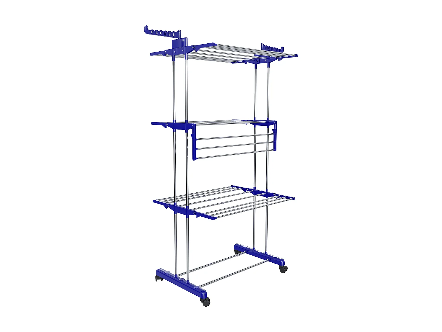 Stendibiancheria A Rotelle Stendino A Torre Verticale In Acciaio E ABS 4 Piani Ripiani Pieghevole Salvaspazio Biancheria Interno Esterno 169 x 75.5 x 63.5 Cm (Blu)