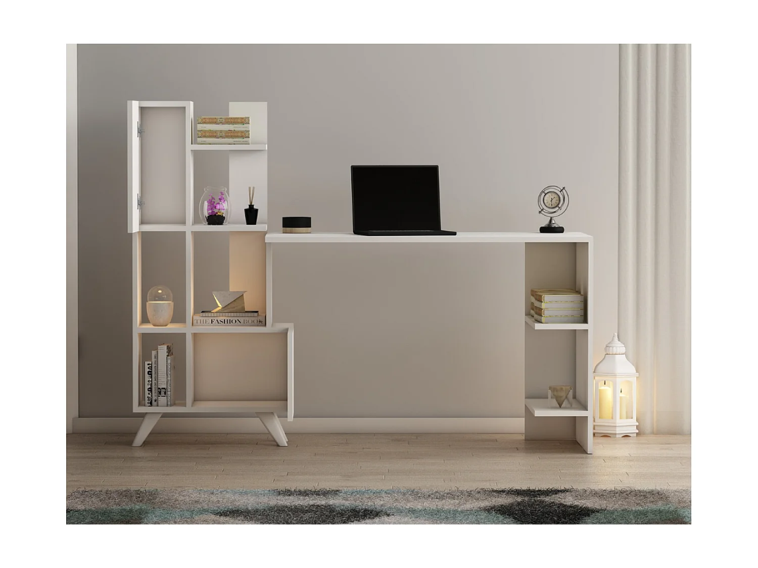 Bureau contemporain 9 rangements - blanc KUHMO