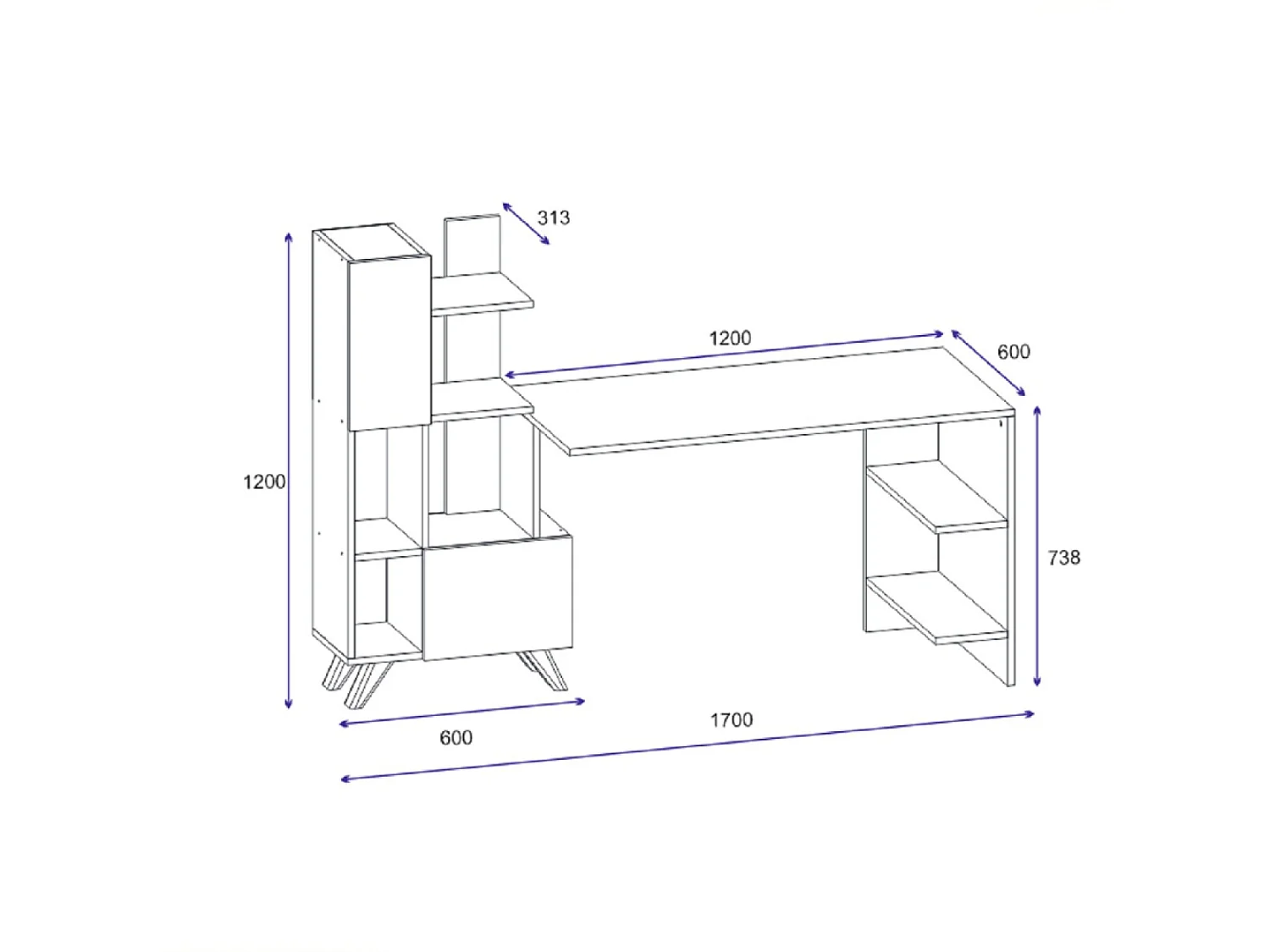 Bureau contemporain 9 rangements - blanc KUHMO