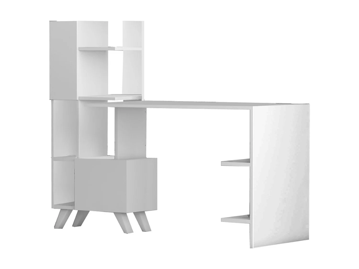 Secretária contemporânea 9 compartimentos KUHMO - branco estilo industrial carvalho e preto com prateleiras