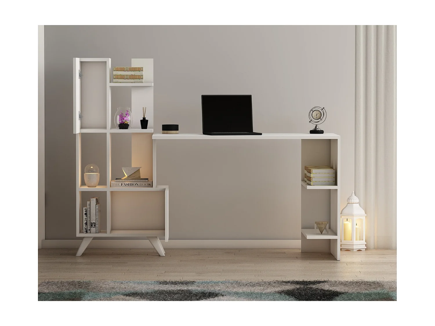 Bureau contemporain 9 rangements - blanc KUHMO