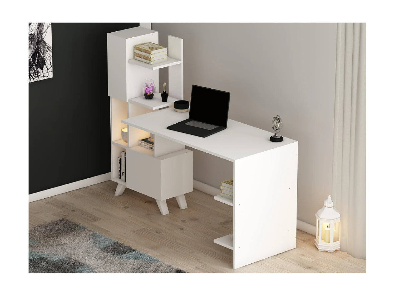 Bureau contemporain 9 rangements - blanc KUHMO
