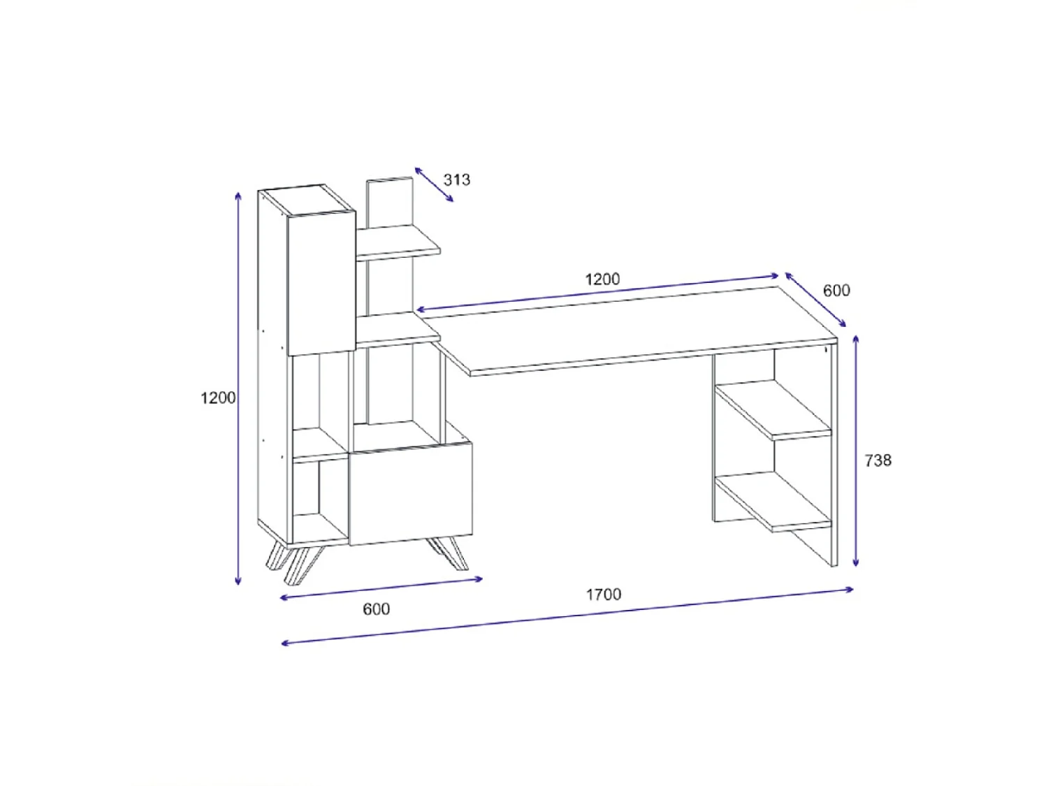 Bureau contemporain 9 rangements - blanc KUHMO