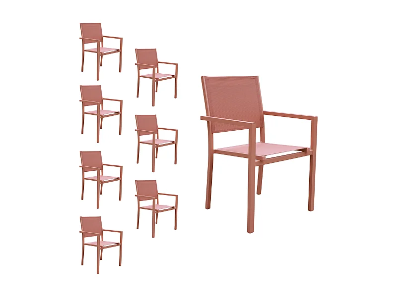 Set van 8 terracotta aluminium stoelen - textilène terracotta