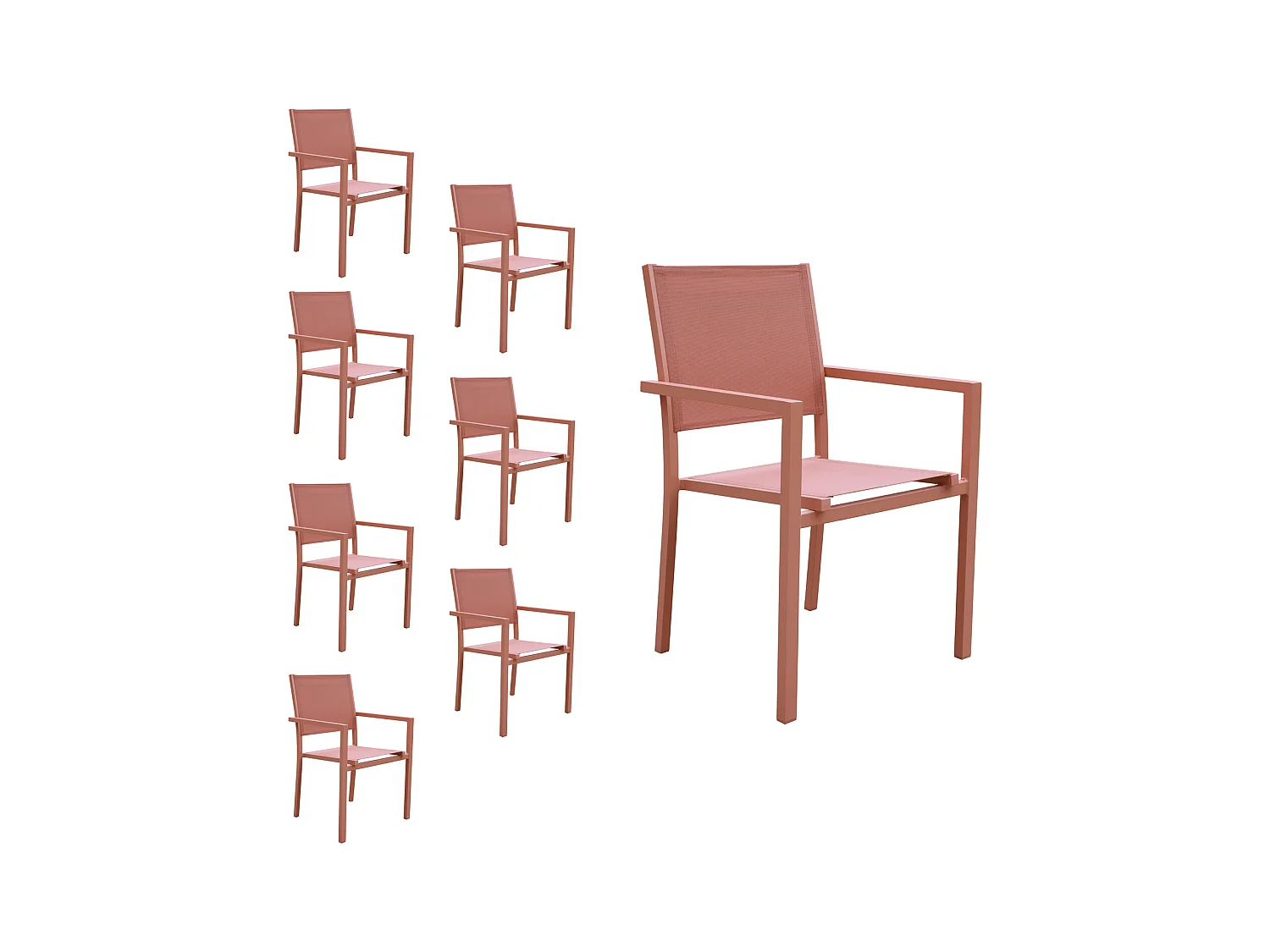 Lot de 8 chaises en aluminium terracotta - textilène terracotta - HAPPY GARDEN