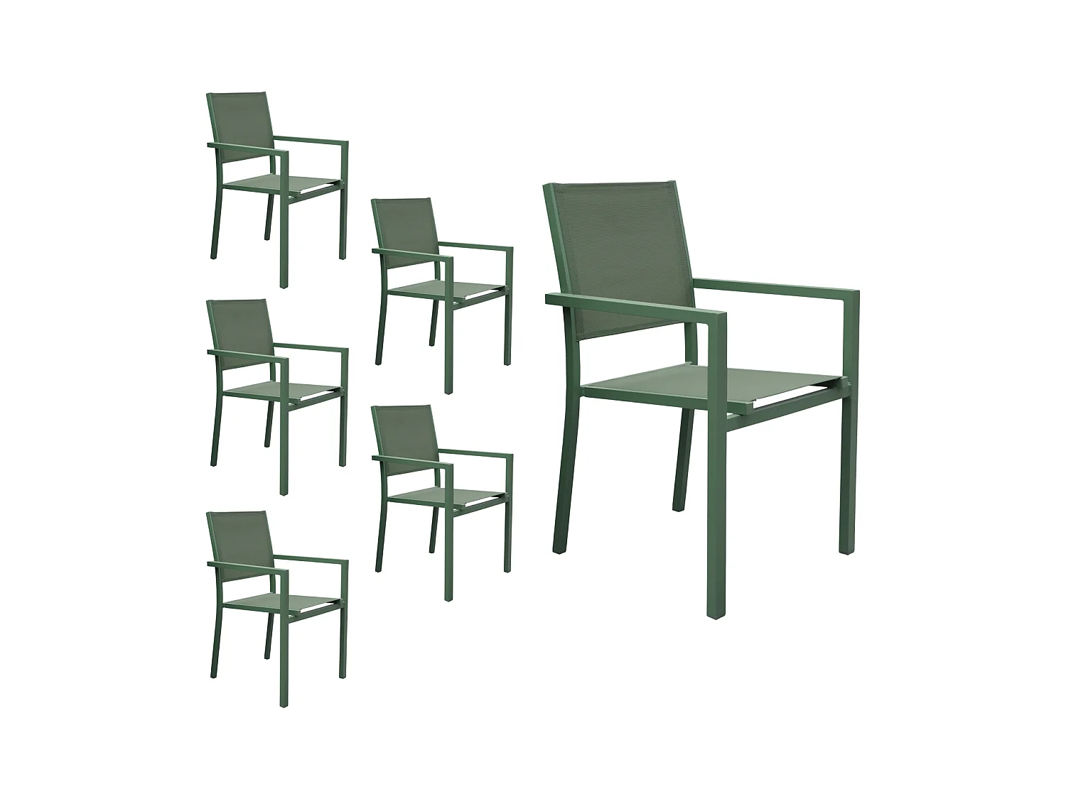 Set van 6 saliegroene aluminium stoelen - saliegroen textilene
