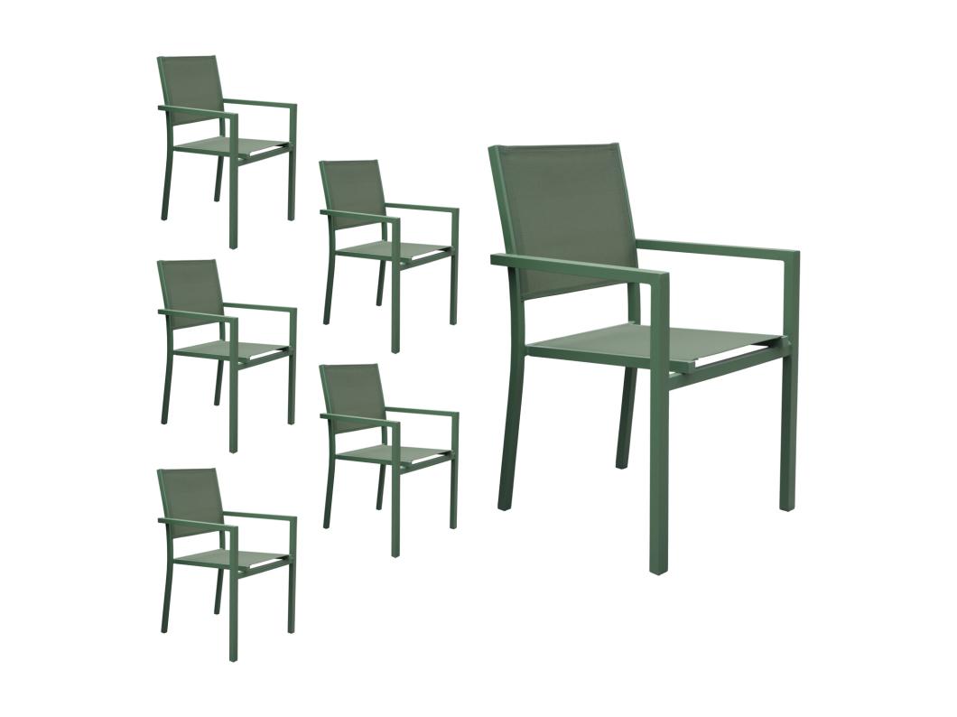 Set van 6 saliegroene aluminium stoelen - saliegroen textilene