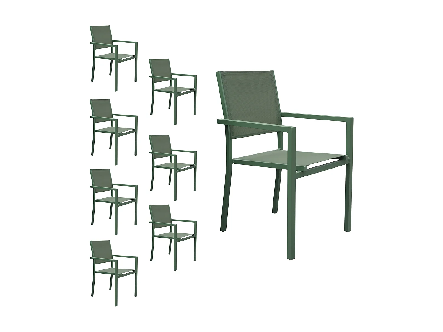 8er Set Stühle aus Aluminium salbeigrün - Textilene salbeigrün