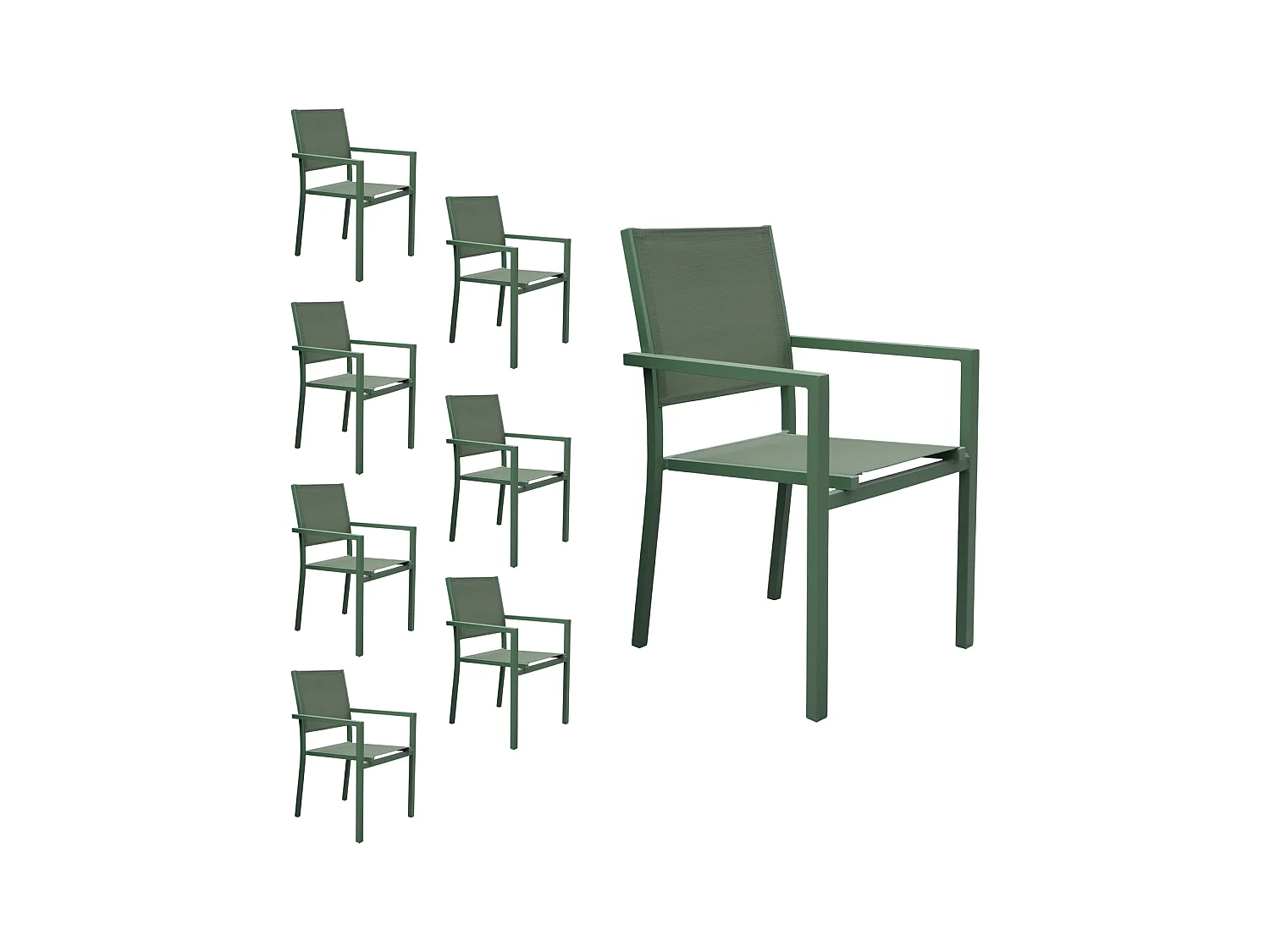 Lot de 8 chaises en aluminium vert sauge - textilène vert sauge - HAPPY GARDEN