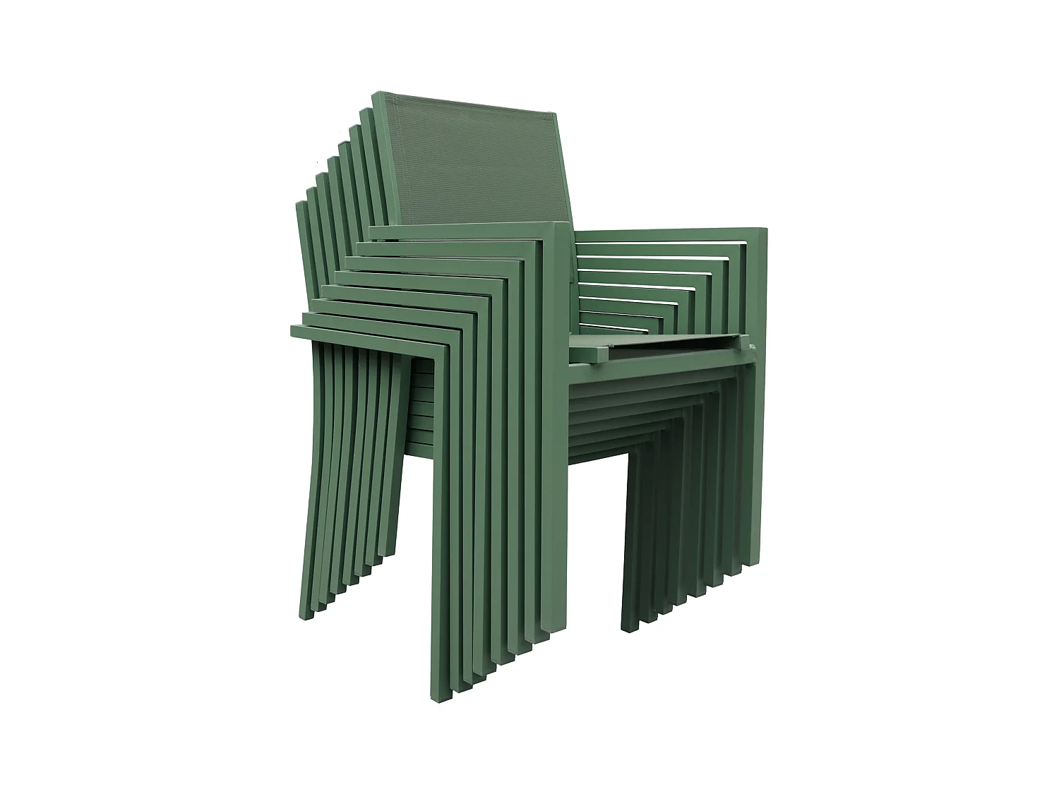 Lot de 8 chaises en aluminium vert sauge - textilène vert sauge - HAPPY GARDEN