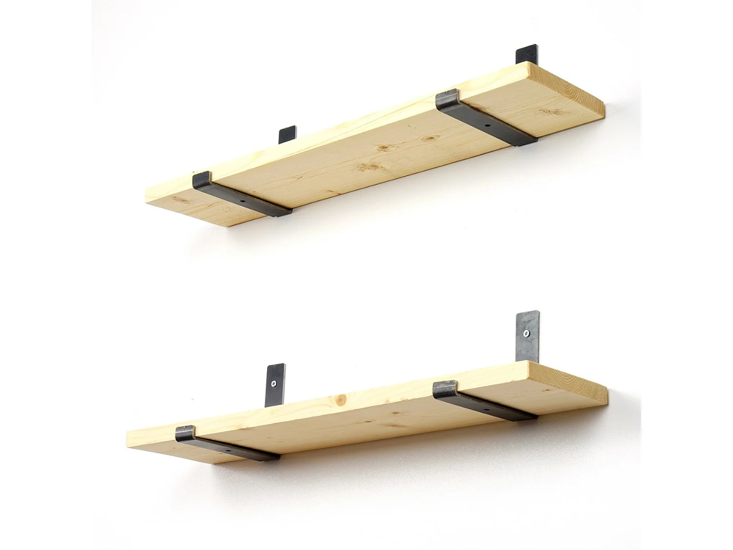 Étagère murale en bois d'épicéa et métal - 2 rangements - bois et noir BUSSA