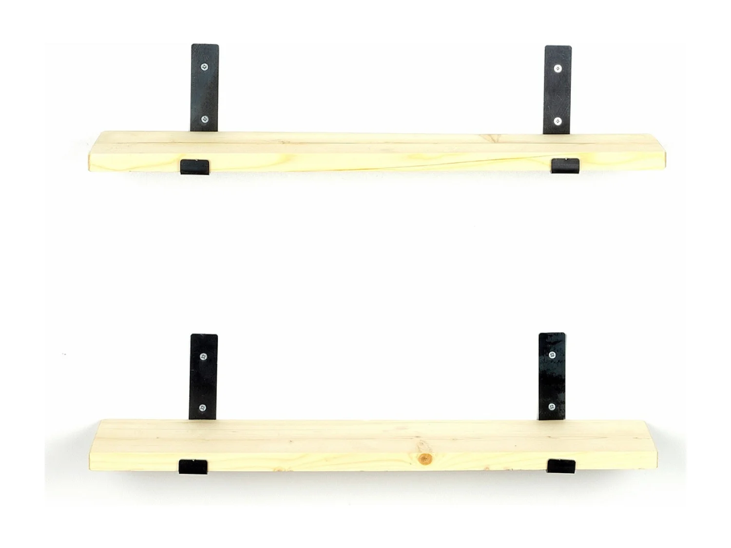 Wandplank van sparrenhout en metaal BUSSA - 2 opbergvakken - hout en zwart