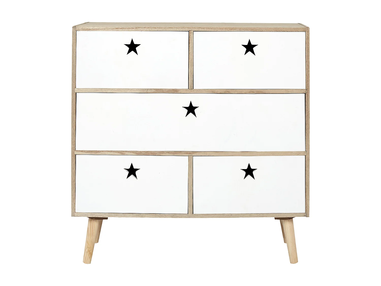 Commode 5 Tiroirs "Star" 70cm Blanc & Beige