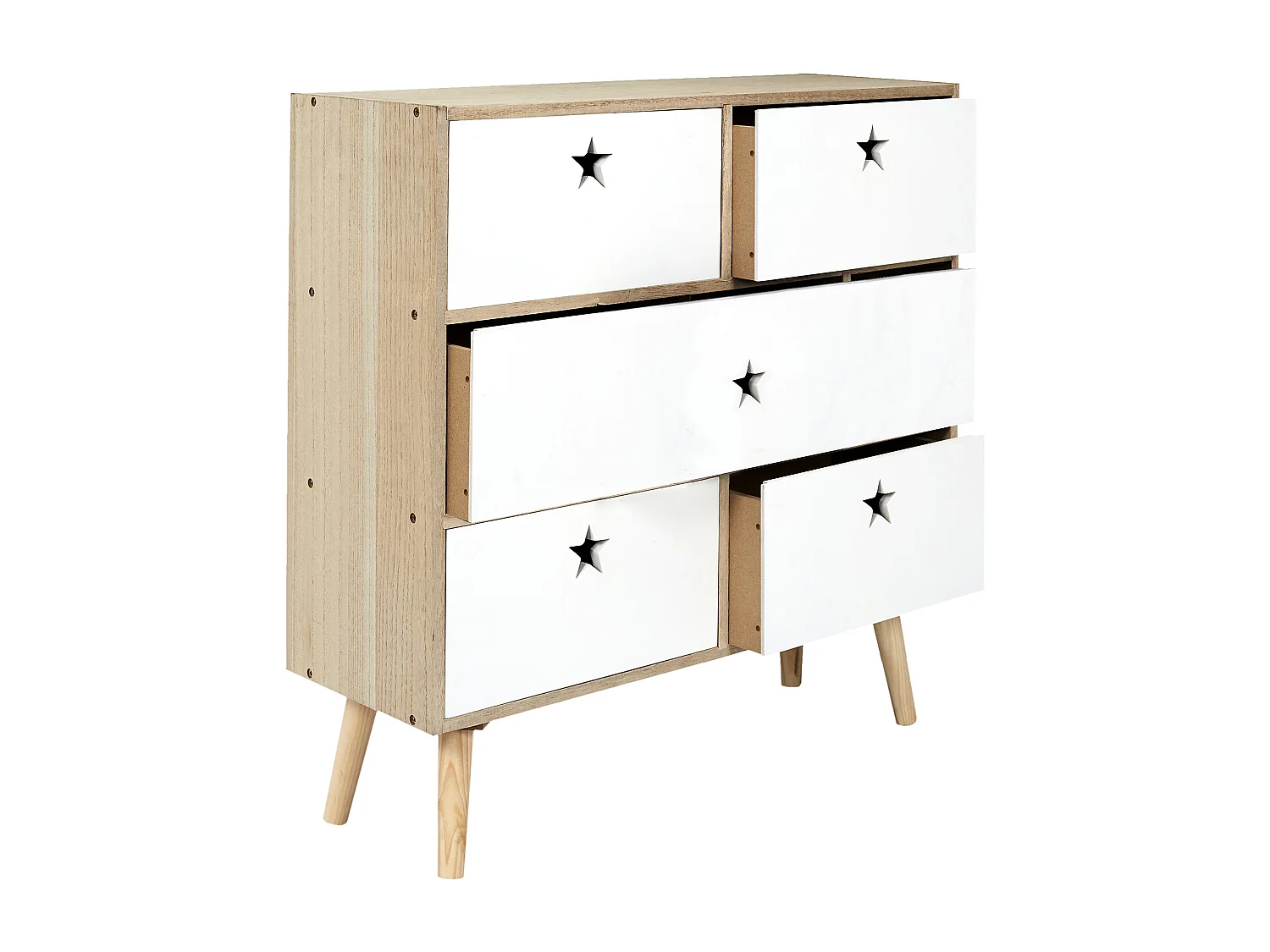 Commode 5 Tiroirs "Star" 70cm Blanc & Beige