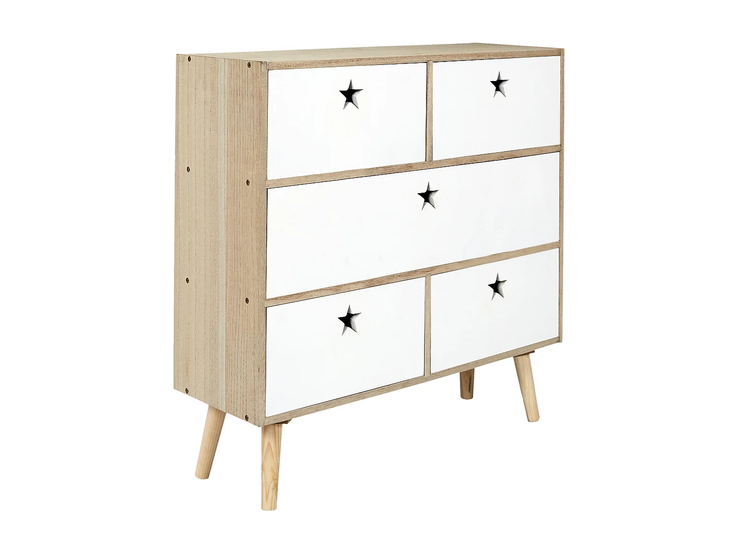 Commode 5 Tiroirs "Star" 70cm Blanc & Beige