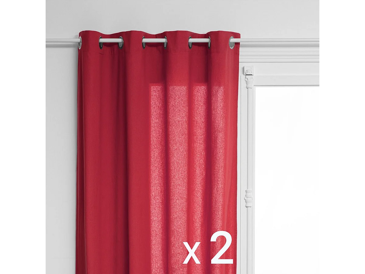 Lot de 2 Rideaux à œillet en Coton Rouge 135 x 240 cm
