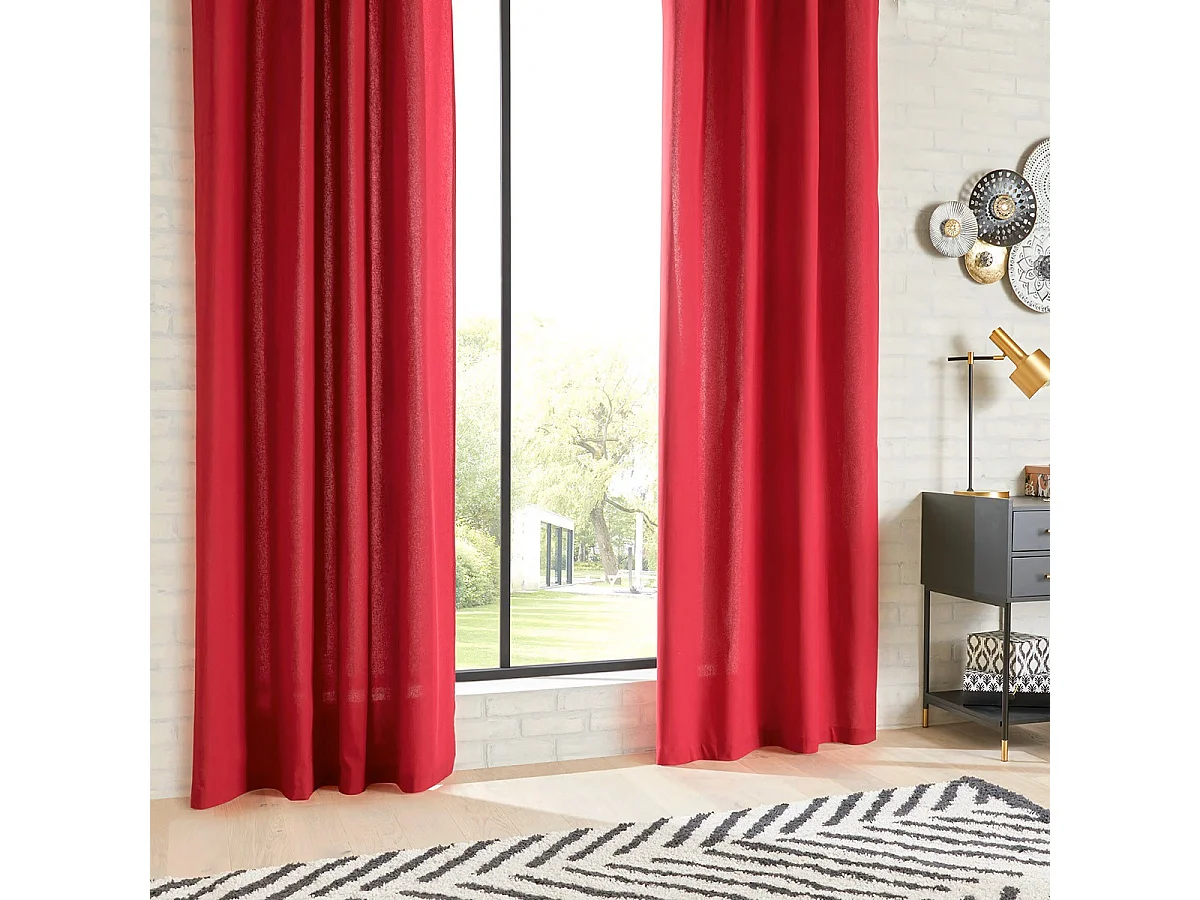 Lot de 2 Rideaux à œillet en Coton Rouge 135 x 240 cm