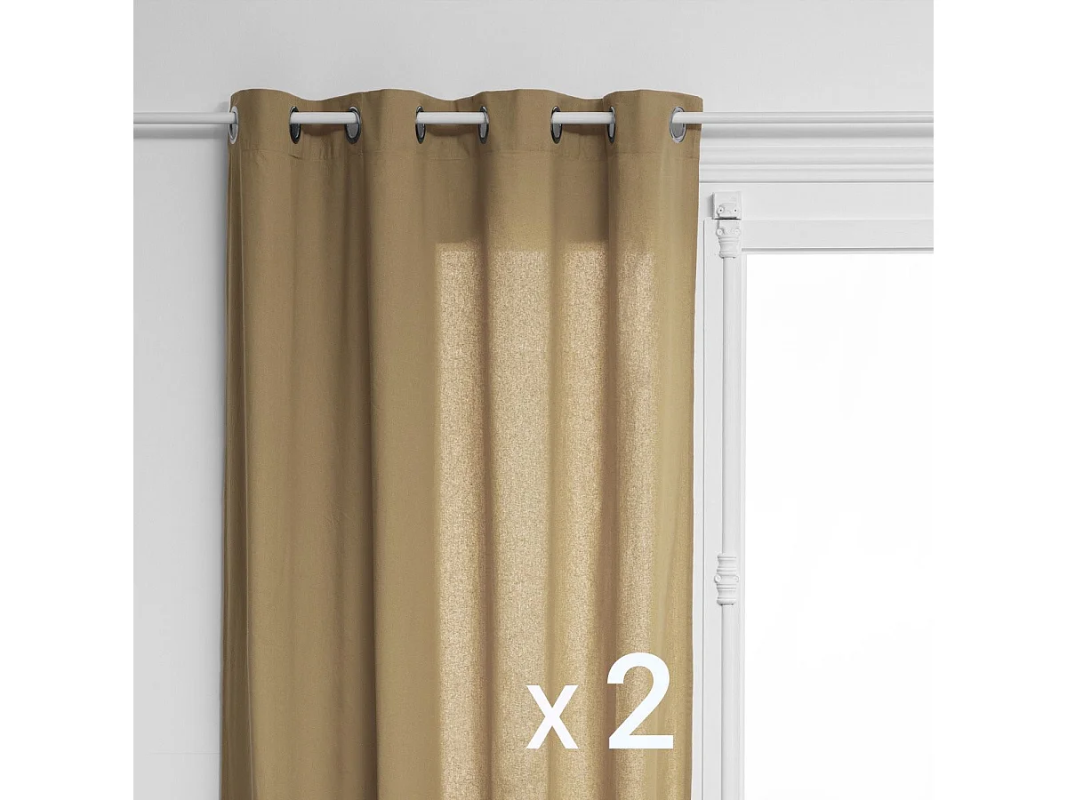 Lot de 2 Rideaux à œillet en Coton Beige Lin 135 x 240 cm